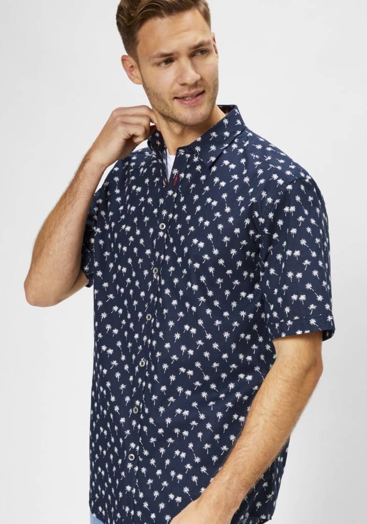 Paddocks Short sleeve shirt with all over palm print normale Passform - dark navy Exklusivangebot