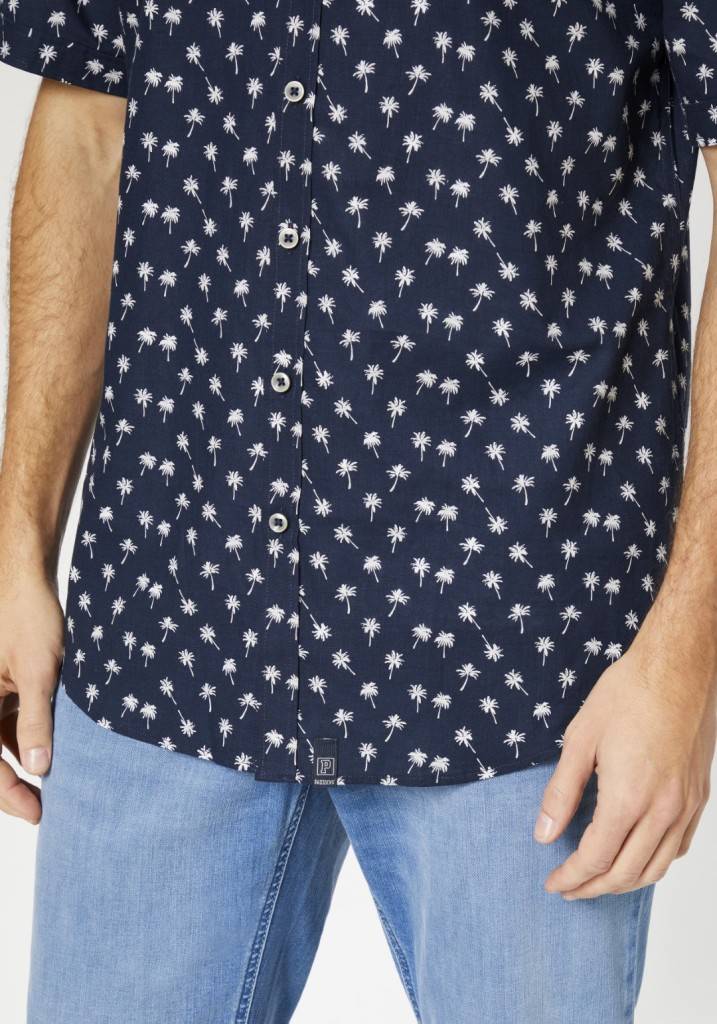 Paddocks Short sleeve shirt with all over palm print normale Passform - dark navy Exklusivangebot