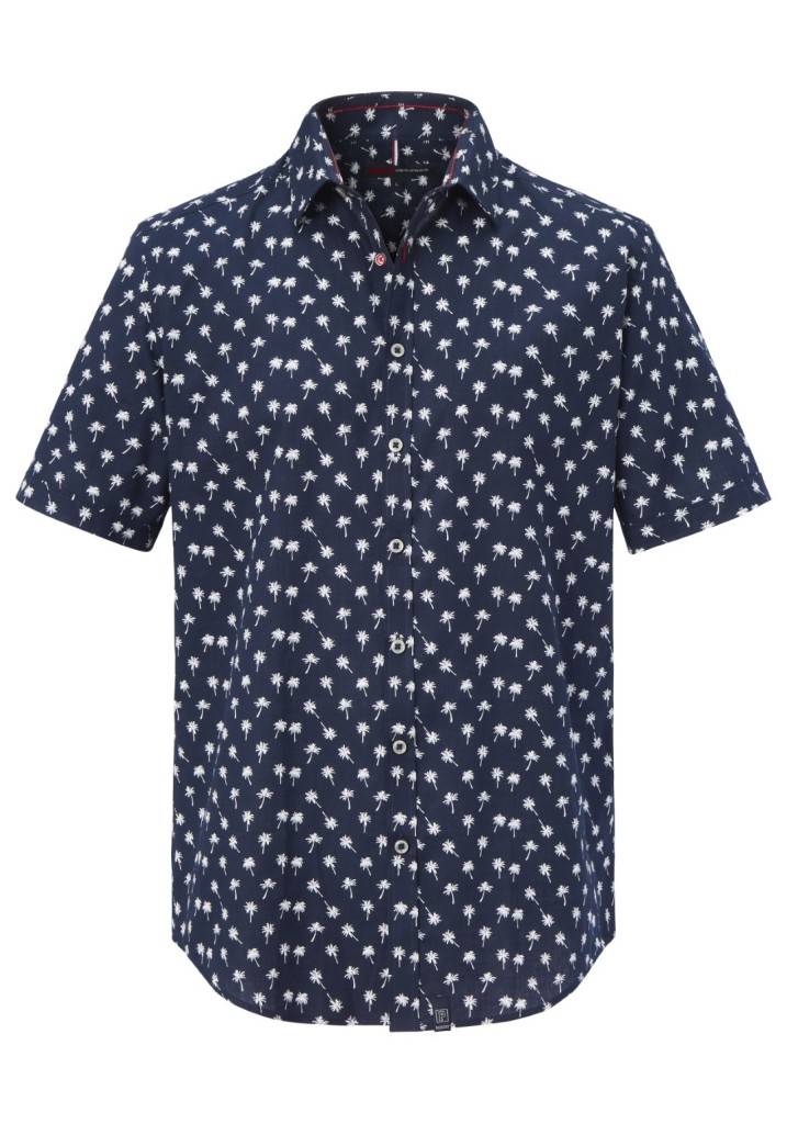 Paddocks Short sleeve shirt with all over palm print normale Passform - dark navy Exklusivangebot