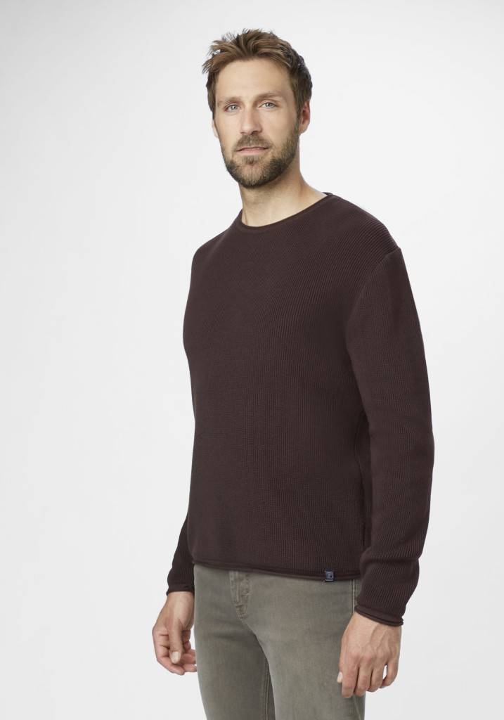 Paddocks Round neck melange knit pullover normale Passform - mocca Heißer Verkauf