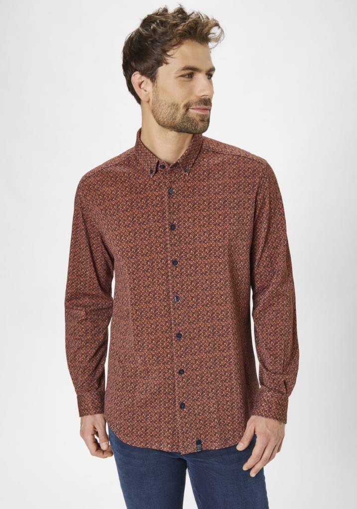 Paddocks button down jersey piquee with digital print shirt normale Passform - orange Exklusive Angebote