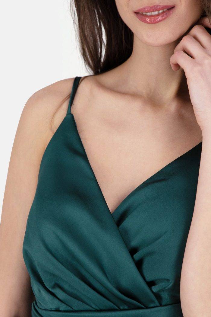 Prestije Spaghetti Kleid drapiert mit Beinschlitz Neueste Mode