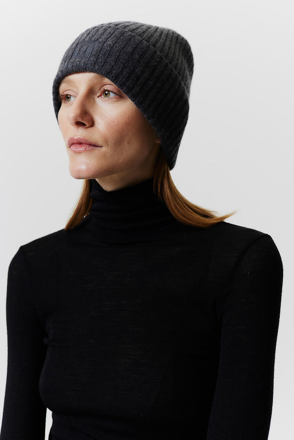﻿Prinz Berlin Kaschmir Beanie Rib Knit Graphit Weihnachtsangebot