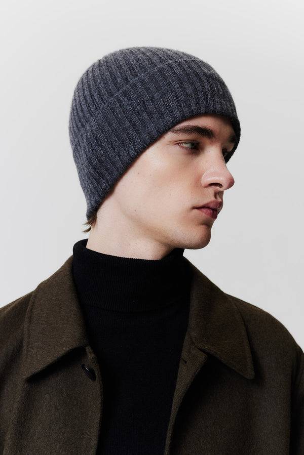 ﻿Prinz Berlin Kaschmir Beanie Rib Knit Graphit Weihnachtsangebot