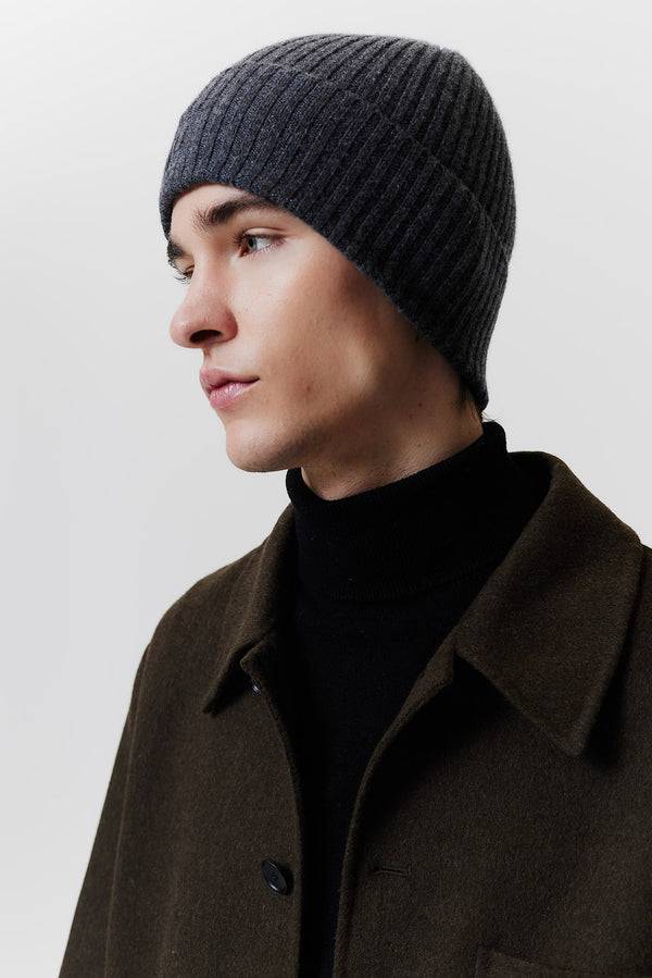﻿Prinz Berlin Kaschmir Beanie Rib Knit Graphit Weihnachtsangebot