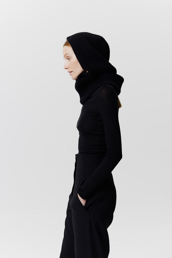 Prinz Berlin Kaschmir Hood Rib Knit Schwarz Osterangebot
