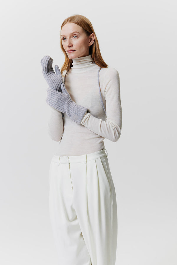 Prinz Berlin Kaschmir Mittens Rib Knit Hellgrau Vatertagsangebot