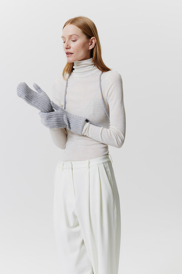 Prinz Berlin Kaschmir Mittens Rib Knit Hellgrau Vatertagsangebot