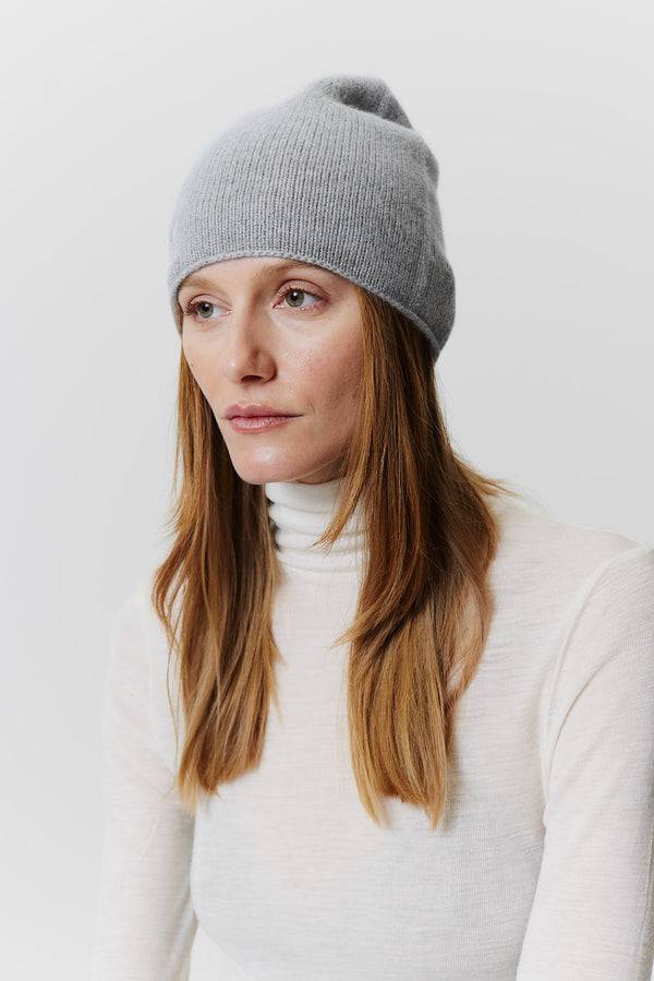 Prinz Berlin Kaschmir Beanie Fine Knit Hellgrau Valentinstagsangebot