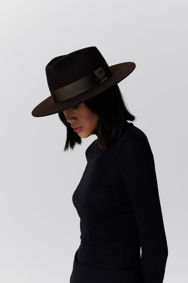 Prinz Berlin Merino Fedora Hut Short Brim Chocolate Räumungsverkauf