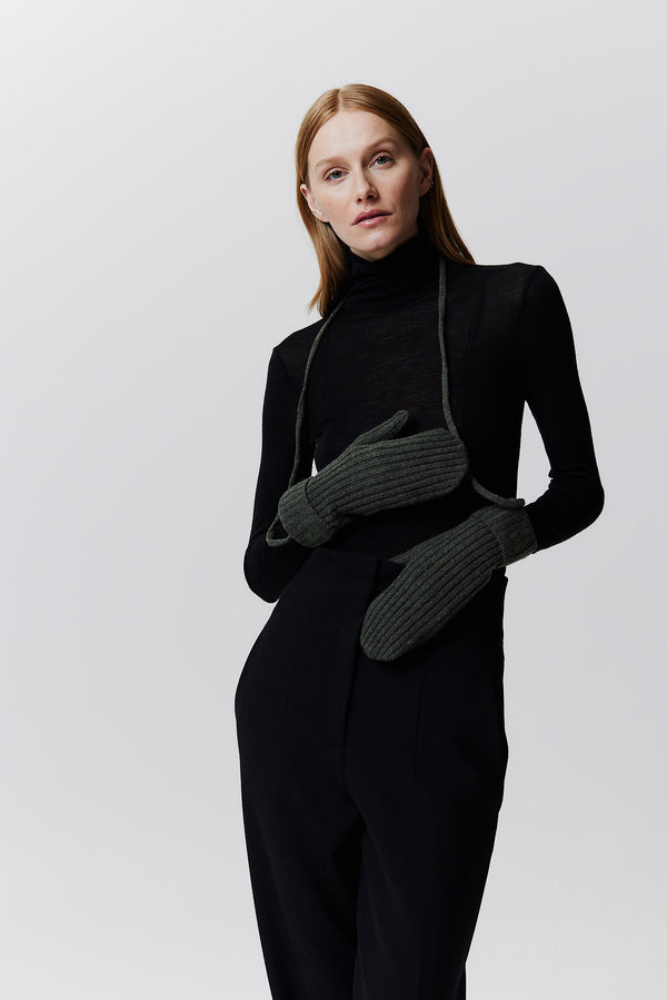 Prinz Berlin Kaschmir Mittens Rib Knit Grün Riesige Ersparnisse