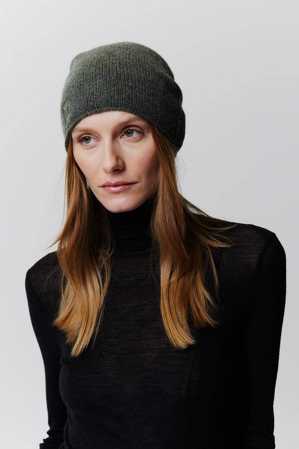 Prinz Berlin Kaschmir Beanie Fine Knit Grün Super Sparpreis