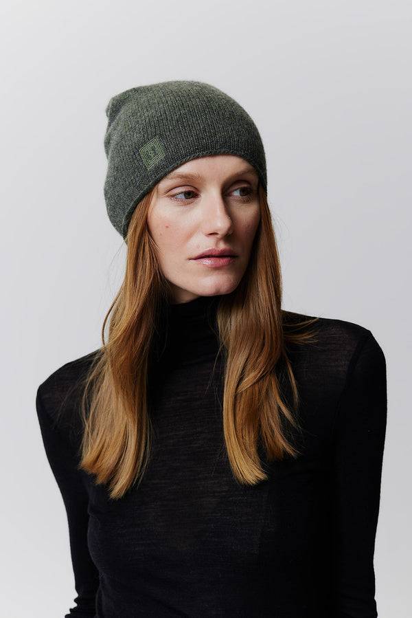 Prinz Berlin Kaschmir Beanie Fine Knit Grün Super Sparpreis