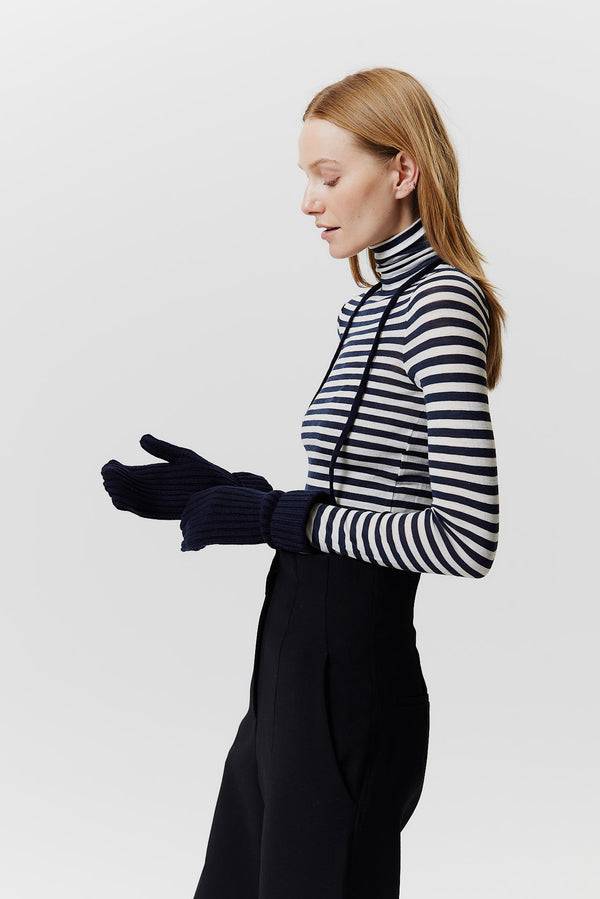 Prinz Berlin Kaschmir Mittens Rib Knit Dunkelblau Kostenloser Versand