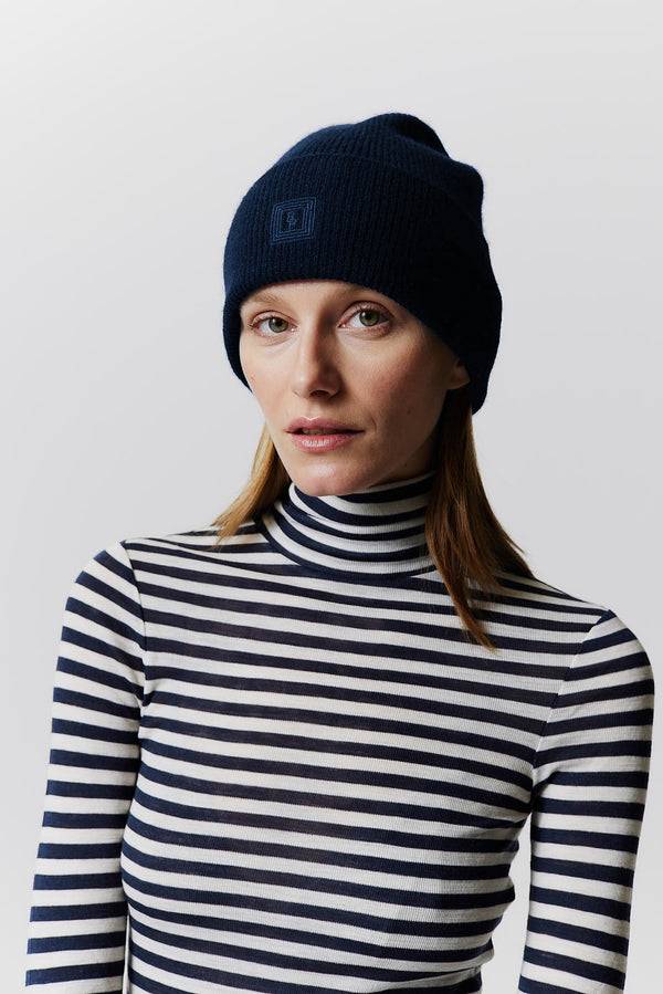 Prinz Berlin Kaschmir Beanie Classic Knit Dunkelblau Limitierter Zeitrabatt