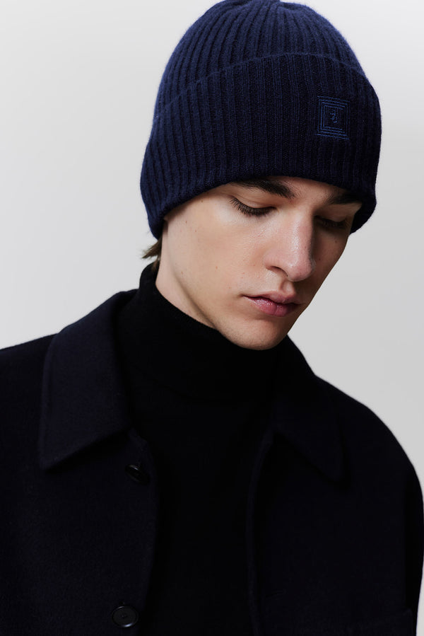 Prinz Berlin Kaschmir Beanie Rib Knit Dunkelblau Fabrik Onlineshop