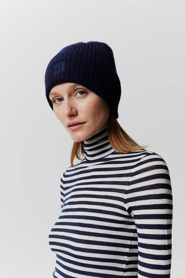 Prinz Berlin Kaschmir Beanie Rib Knit Dunkelblau Fabrik Onlineshop