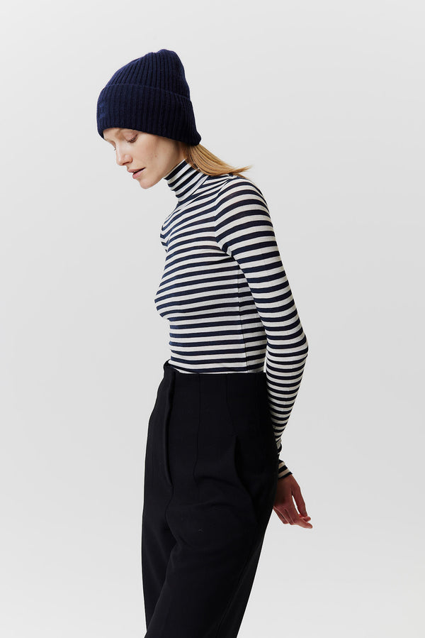 Prinz Berlin Kaschmir Beanie Rib Knit Dunkelblau Fabrik Onlineshop