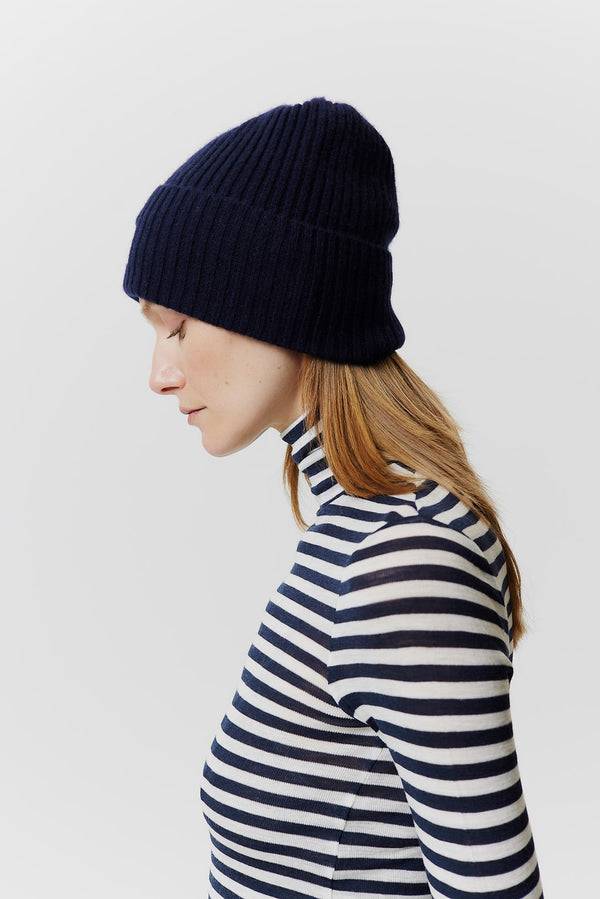 Prinz Berlin Kaschmir Beanie Rib Knit Dunkelblau Fabrik Onlineshop