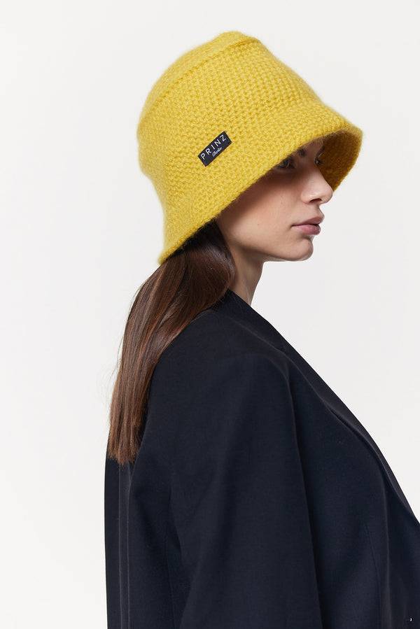 Prinz Berlin Kaschmir Bucket Hat Hand Crochet Gelb Zeitlich begrenztes Angebot
