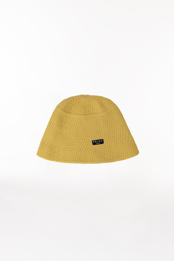 Prinz Berlin Kaschmir Bucket Hat Hand Crochet Gelb Zeitlich begrenztes Angebot