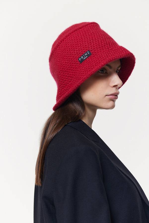 Prinz Berlin Kaschmir Bucket Hat Hand Crochet Rot Neuheiten