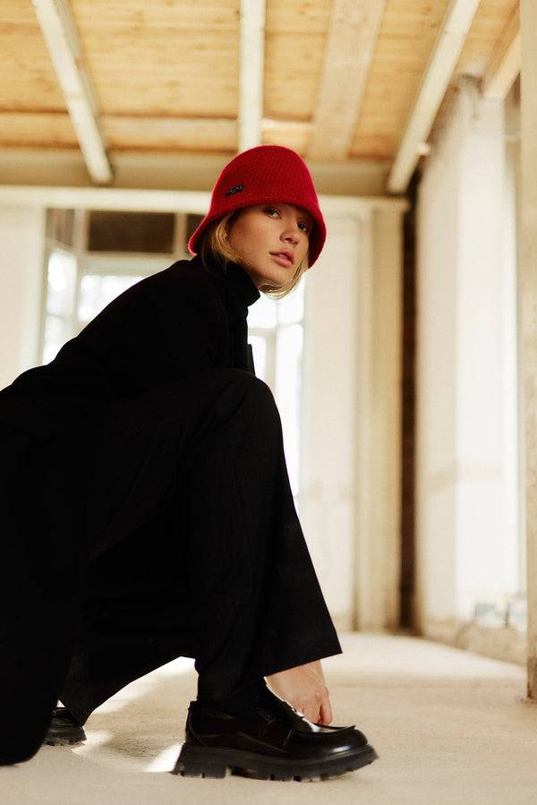 Prinz Berlin Kaschmir Bucket Hat Hand Crochet Rot Neuheiten