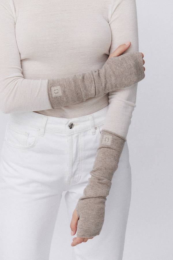 Prinz Berlin Kaschmir Arm Warmers Fine Knit Beige Zeitbegrenzte Promotion