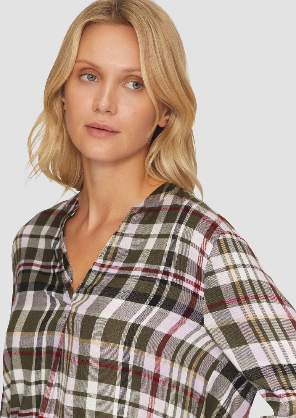 S.Oliver Karierte Bluse aus Viskosemix und Krempel-Detail Online Outlet