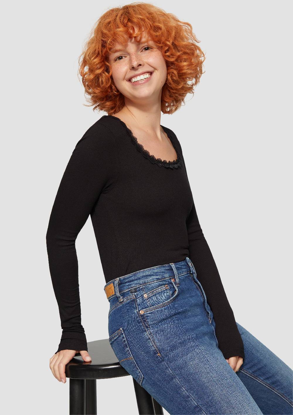 S.Oliver Rippshirt aus Viskosemix mit Spitzendetail Neuheiten