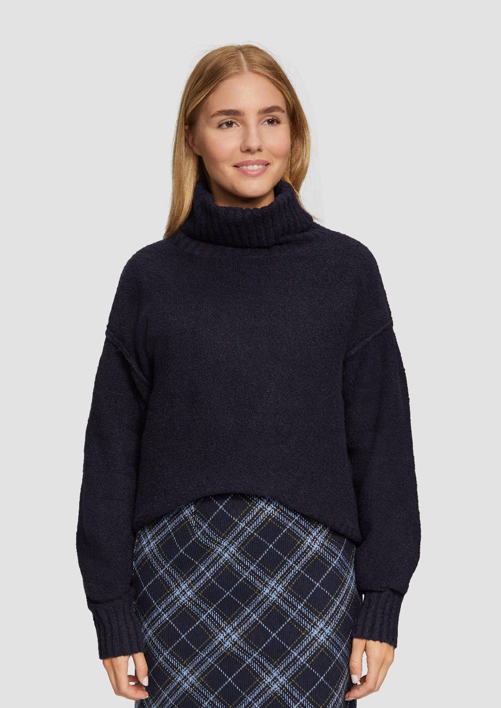 S.Oliver Weicher Rollkragenpullover aus Baumwoll-Bouclé Großer Ausverkauf