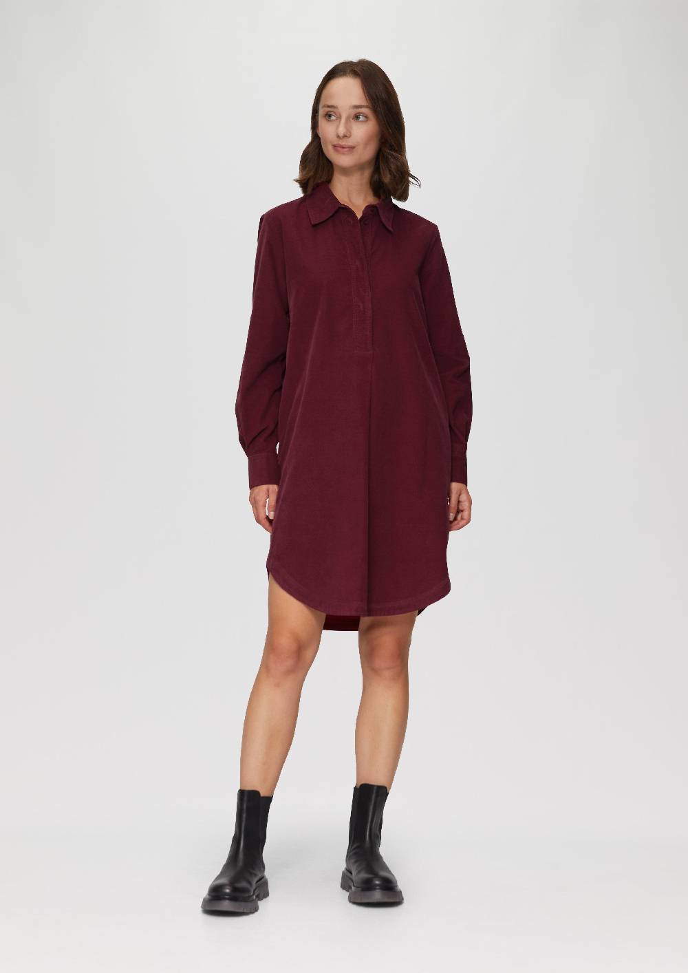 S.Oliver Hemdblusenkleid aus Feincord mit seitlichen Eingrifftaschen Top Angebot