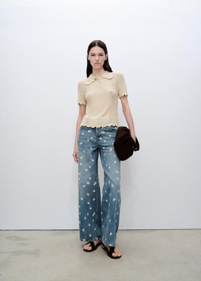 Mango Jeans wideleg mit Blumenstickerei Riesige Ersparnisse