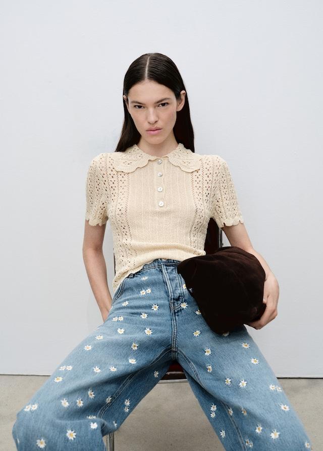 Mango Jeans wideleg mit Blumenstickerei Riesige Ersparnisse