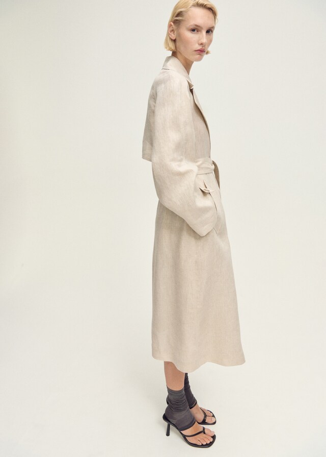Mango Leinen-Trenchcoat mit markantem Reverskragen Letzte 3 Tage
