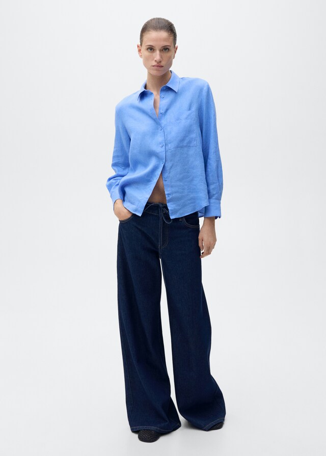 Mango Leinen-Hemdbluse mit Tasche Riesige Rabatte