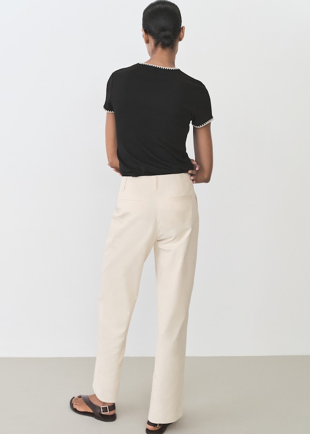 Mango Baumwoll-T-Shirt mit Kontrastborten Flash Sale