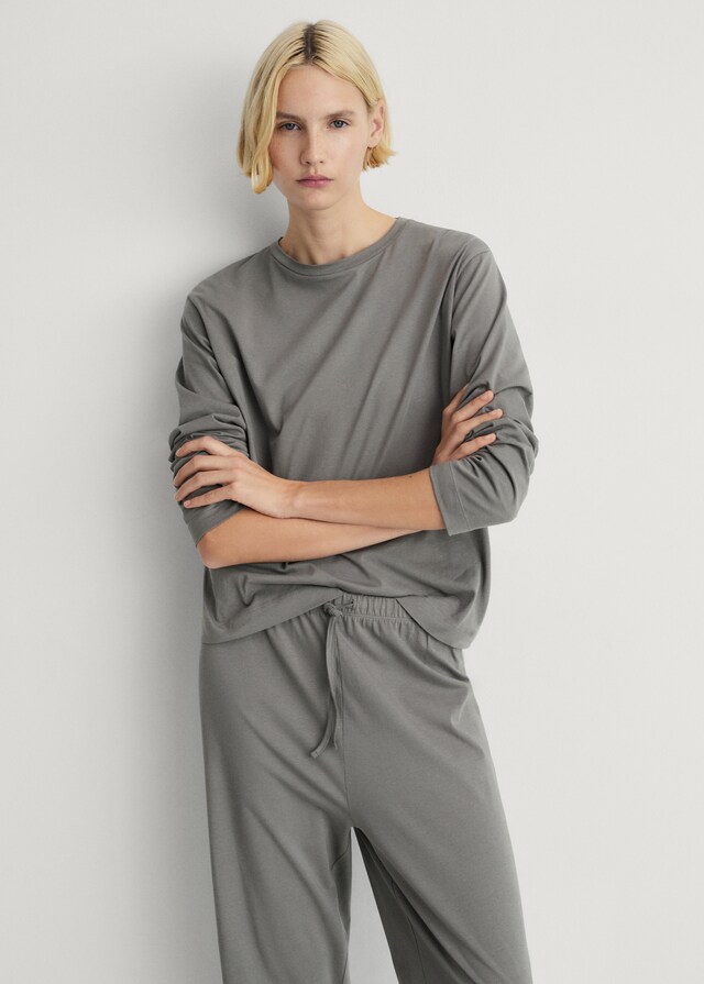 Mango Pyjama zwei Teile Baumwolle schlichtes Design Wochenangebot