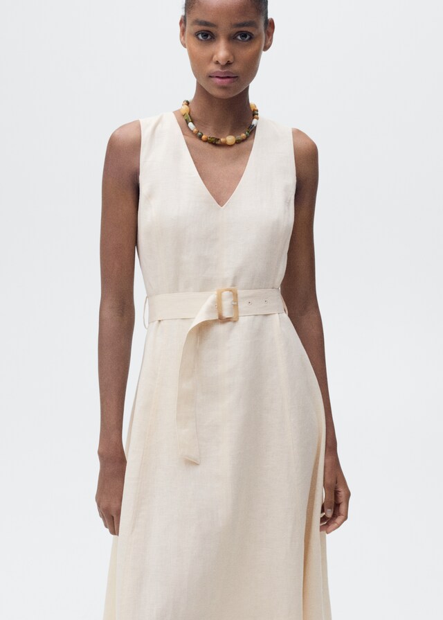 Mango Leinenkleid mit Gürtel Tiefpreis