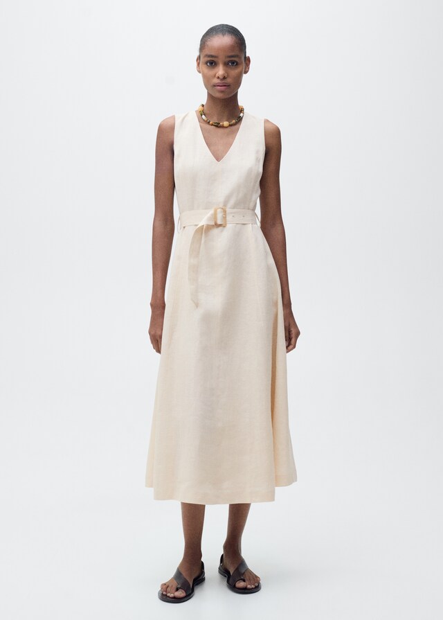 Mango Leinenkleid mit Gürtel Tiefpreis