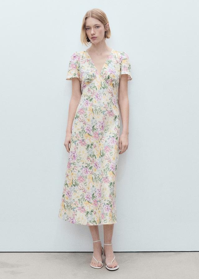 Mango Geblümtes Leinenkleid Kostenlose Rückgabe
