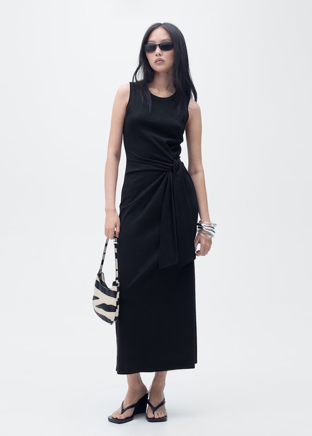 Mango Midikleid aus Baumwolle mit Knotendetail Letzte 3 Tage