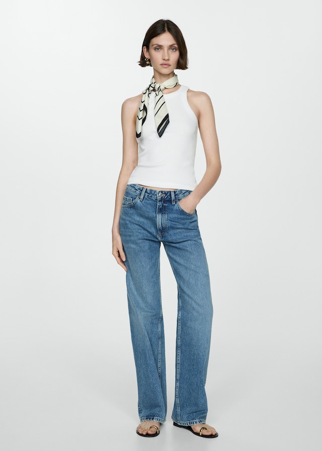 Mango Geripptes Top aus Baumwoll-Mix Flash Sale