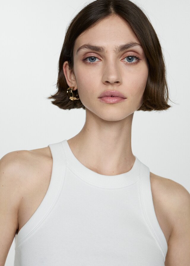 Mango Geripptes Top aus Baumwoll-Mix Flash Sale