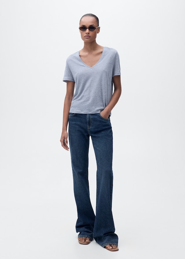 Mango Leinen-T-Shirt mit V-Ausschnitt Exklusivangebot