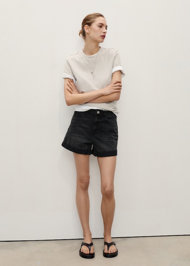 Mango Shorts mit hohem Bund und umgeschlagenem Saum Heißer Verkauf