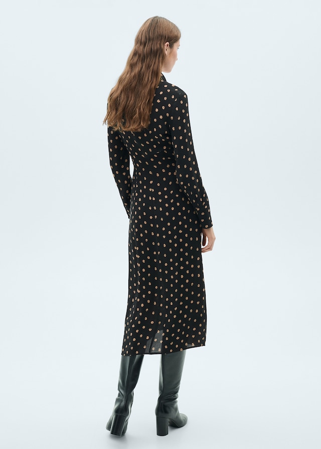 Mango Polka-Dots-Hemdblusenkleid mit Knotendetail Tiefpreis