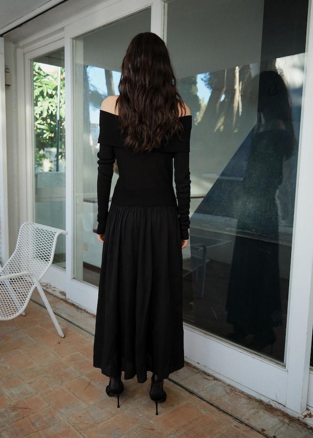 Mango Schulterfreies Kleid aus kombiniertem Stoff Super Sparpreis
