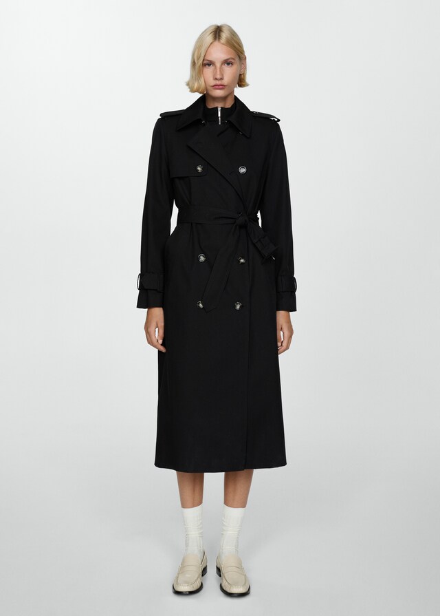 Mango Zweireihiger Baumwoll-Trenchcoat Sonderangebot der Fabrik