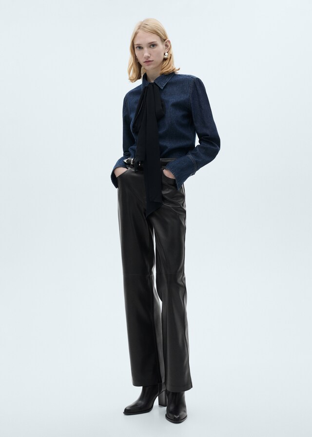 Mango Gerade Hose mit Leder-Effekt Clearance-Verkauf